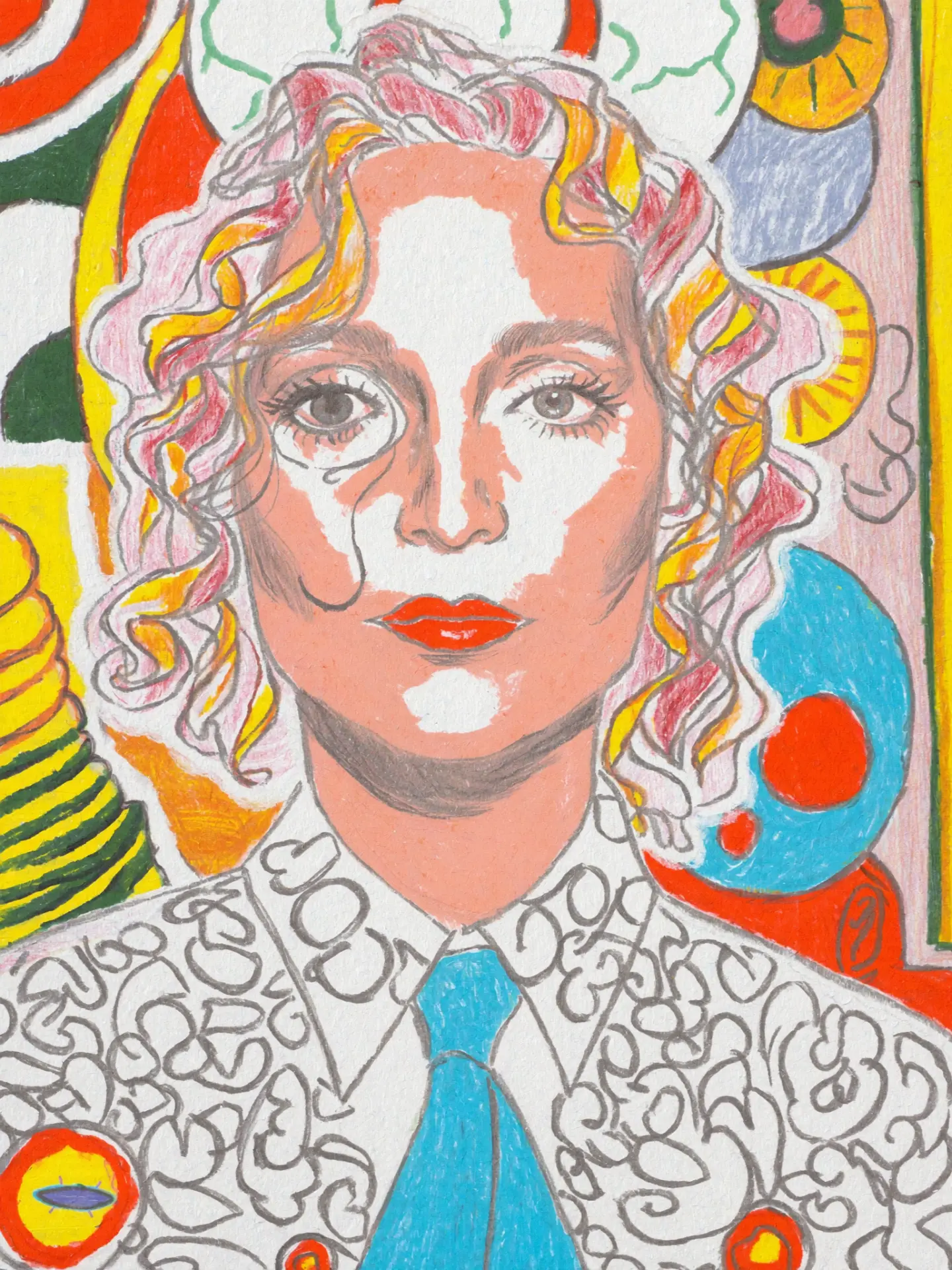 Hand-drawn portrait of Teo, 33, a Grove & Grain regular who listens to Library Music