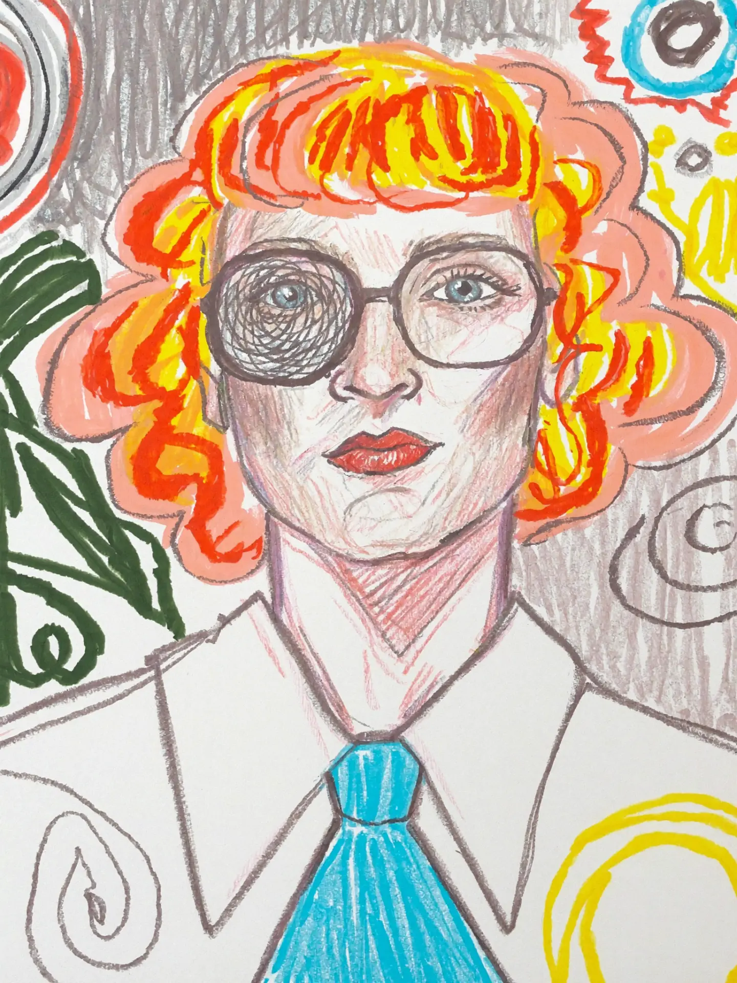 Oil pastel portrait of Nour, 27, a Grove & Grain regular who listens to Dub Cartography